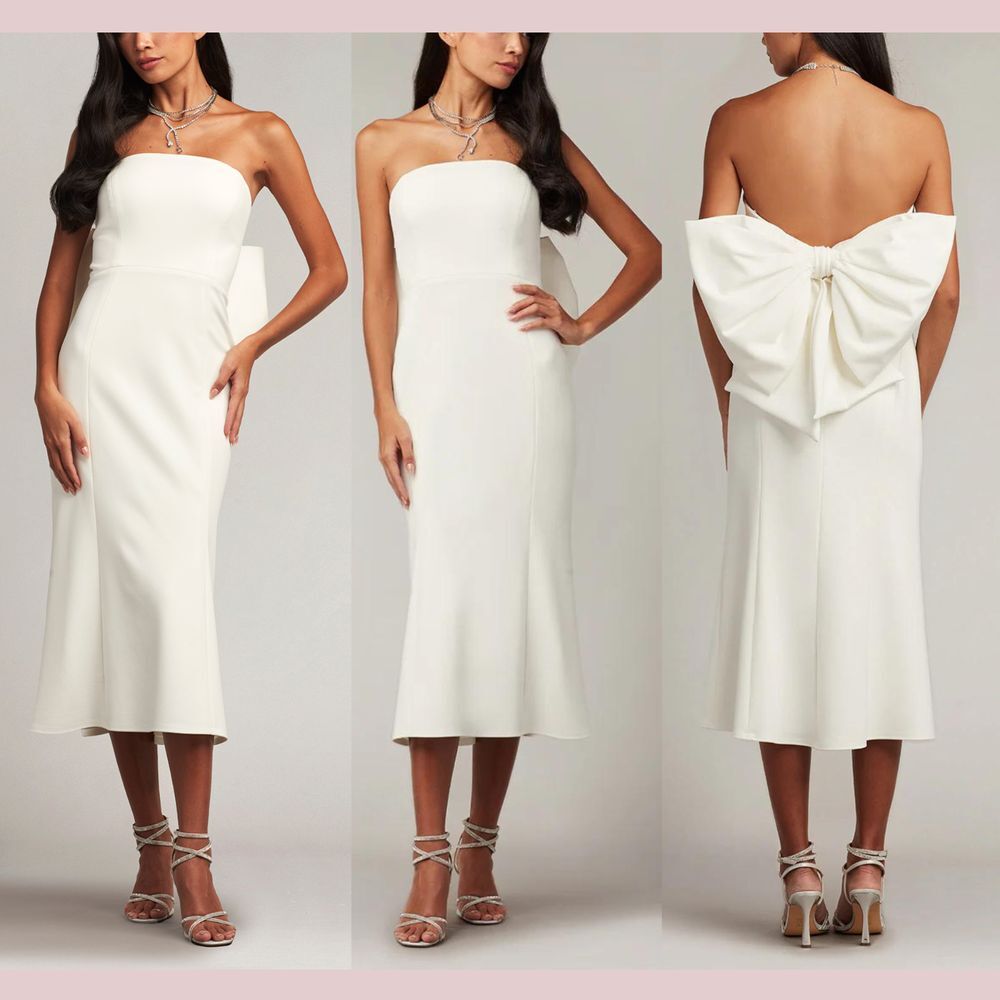 NWT Tadashi Shoji [‎ Medium ] Parmer Strapless Bow Back Sheath Dress Ivory White